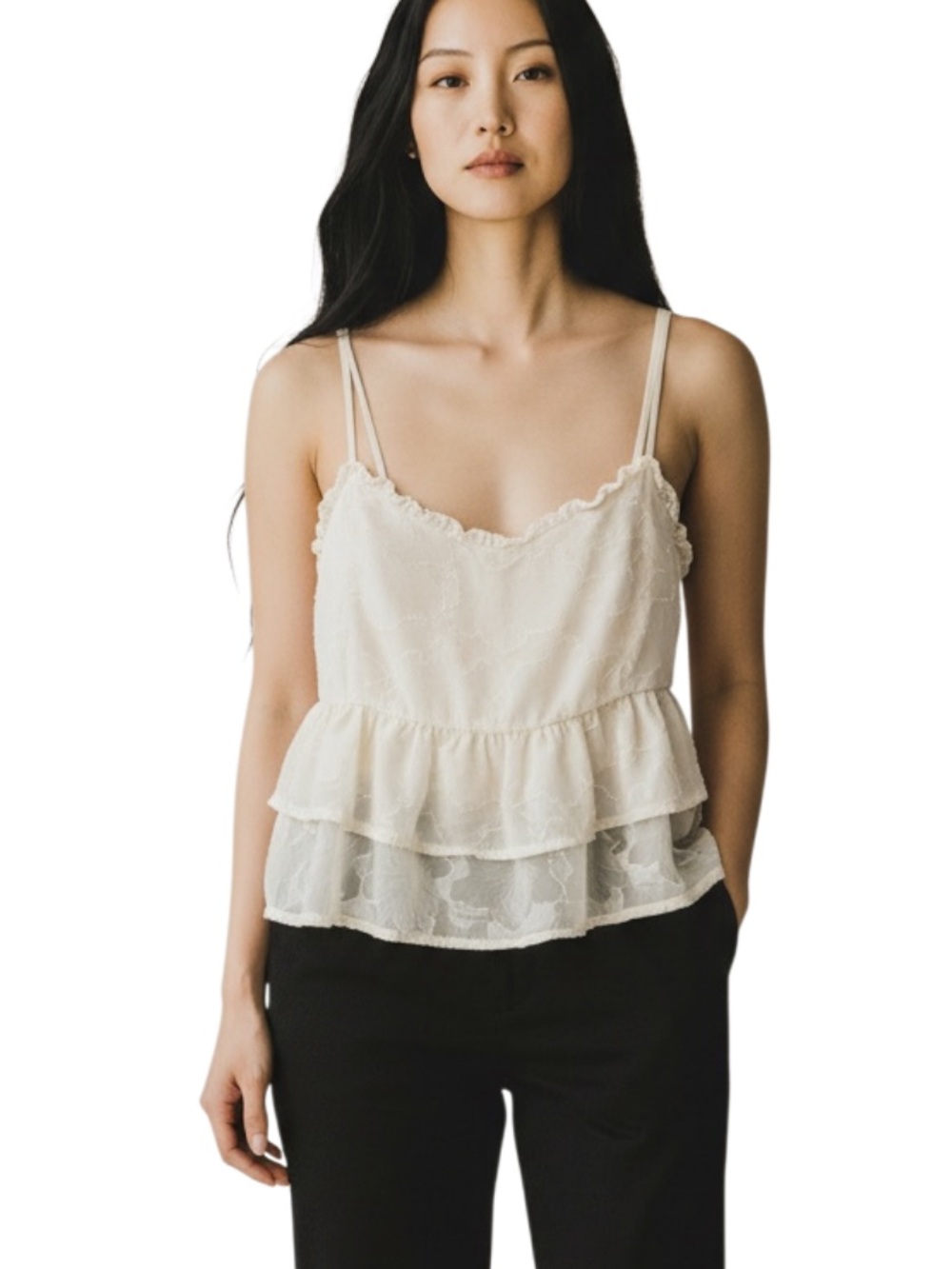 Forever 21 Cream Lace Ruffle Tiered Cami